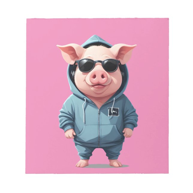 Pig Wearing Hoodie Funny Cool Animal Character  Notepad (Front)