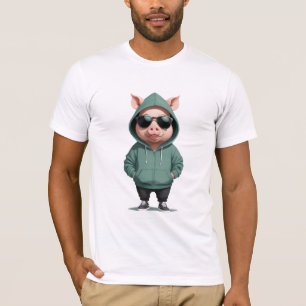 Pig Wearing Hoodie Funny Cool Animal Character T-Shirt