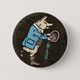 Pig Wearing Jacket Formal Antique 6 Cm Round Badge