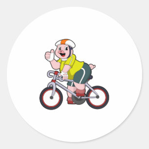 Pig with Bicycle & Helmet Classic Round Sticker