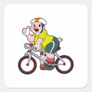 Pig with Bicycle & Helmet Square Sticker