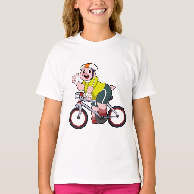 Pig with Bicycle & Helmet T-Shirt (Front)