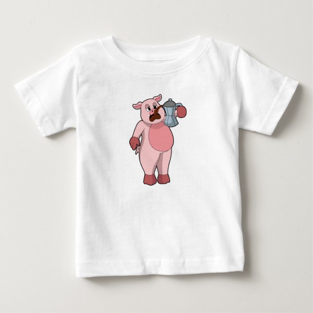 Pig with Coffee pot Baby T-Shirt (Front)