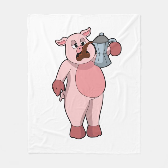 Pig with Coffee pot Fleece Blanket (Front)