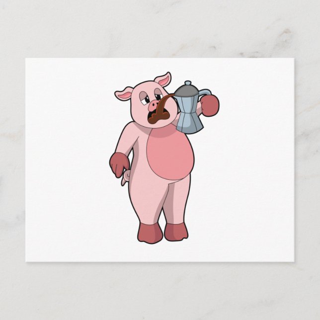 Pig with Coffee pot Postcard (Front)