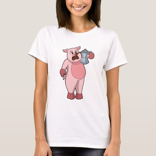 Pig with Coffee pot T-Shirt (Front)