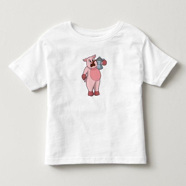 Pig with Coffee pot Toddler T-Shirt (Front)