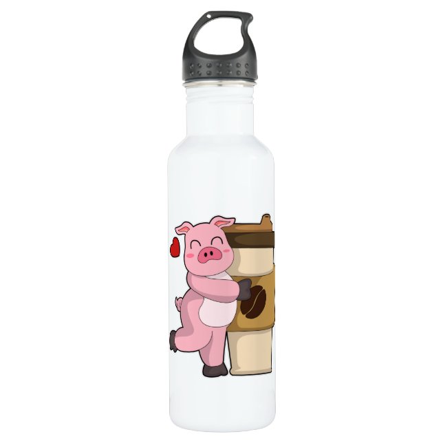 Pig with Coffee to go 710 Ml Water Bottle (Front)