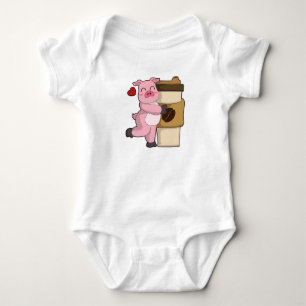 Pig with Coffee to go Baby Bodysuit