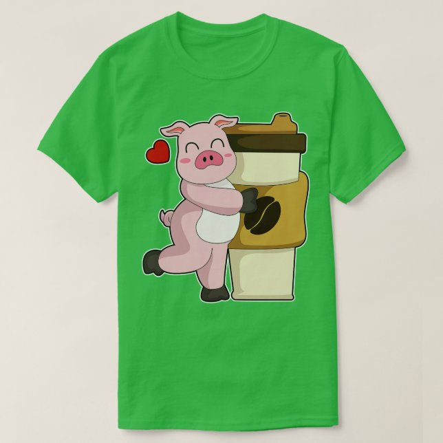 Pig with Coffee to go T-Shirt (Design Front)
