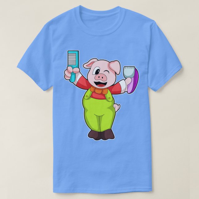 Pig with Comb Razor T-Shirt (Design Front)
