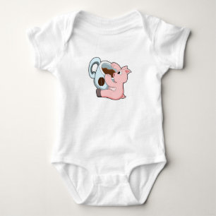 Pig with Cup of Coffee Baby Bodysuit