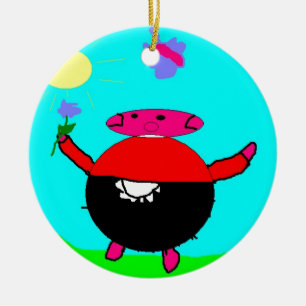 pig with flower & butterfly in sun, art by kids :) ceramic tree decoration