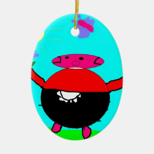 pig with flower & butterfly in sun, art by kids :) ceramic tree decoration