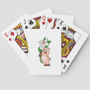 Pig with Flower Lily Playing Cards