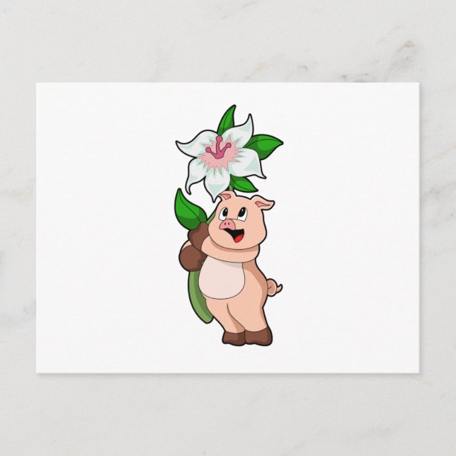Pig with Flower Lily Postcard (Front)