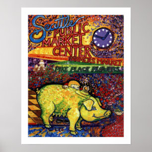 Pig with Flowers Poster