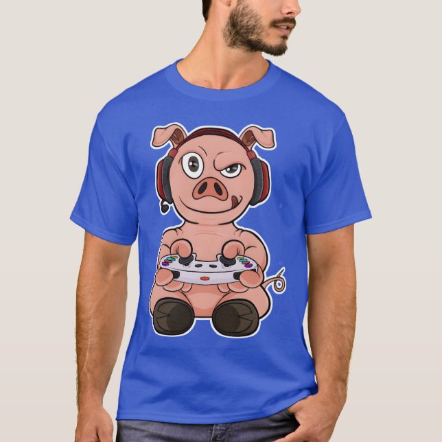 Pig With Gaming Controller I Funny Gaming I Gamer  T-Shirt (Front)