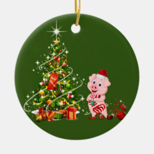 pig With Hat Scafts  Christmas Ceramic Tree Decoration