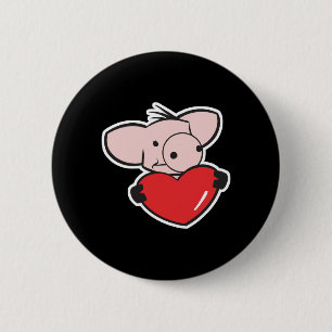 pig with heart 6 cm round badge