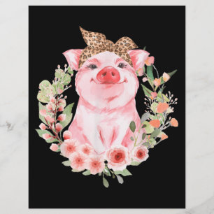 Pig With Leopard Headband Flower Cute Pig Custom Letterhead