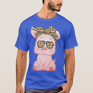 Pig With Leopard Headband Flower Cute Pig Lover Fu T-Shirt