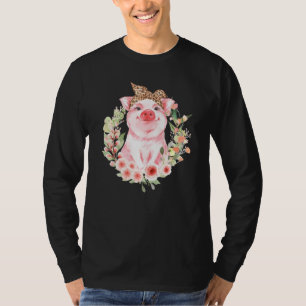 Pig With Leopard Headband Flower Cute Pig Lover T-Shirt