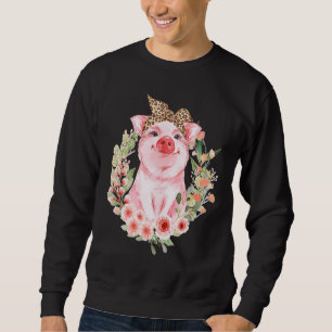 Pig With Leopard Headband Flower Cute Pig Sweatshirt