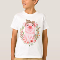 Pig With Leopard Headband Flower T Cute Pig Lover