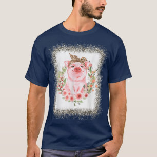 Pig With Leopard Headband Flower Tshirt Cute Pig L