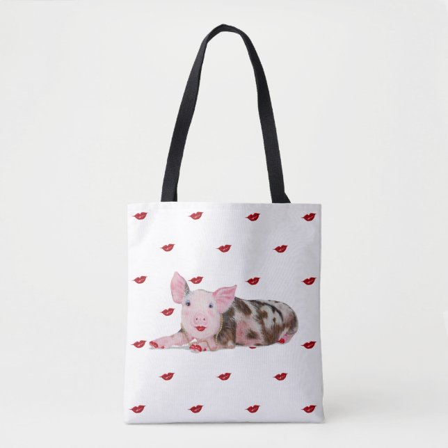 Pig with Lipstick Tote Bag (Front)