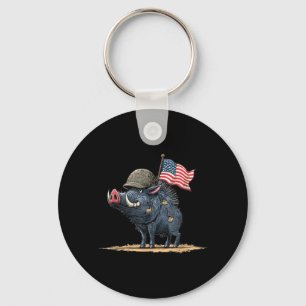 Pig with Military Helmet Costume for Wild Hog Key Ring