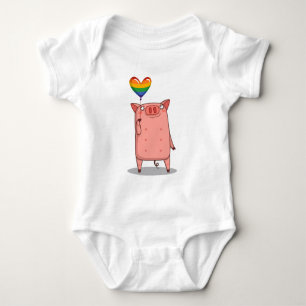 Pig With Rainbow Balloon Baby Bodysuit