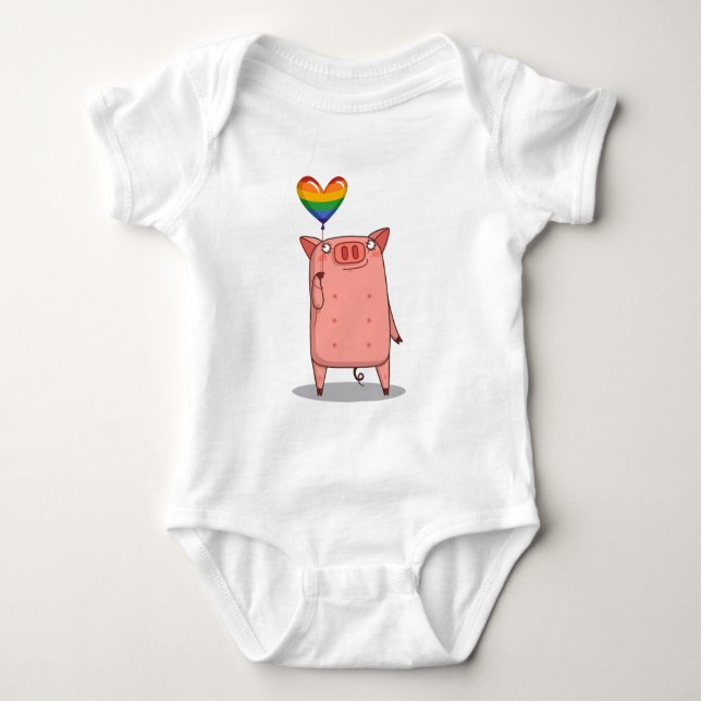 Pig With Rainbow Balloon Baby Bodysuit (Front)