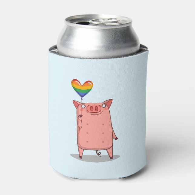 Pig With Rainbow Balloon Can Cooler (Can Front)