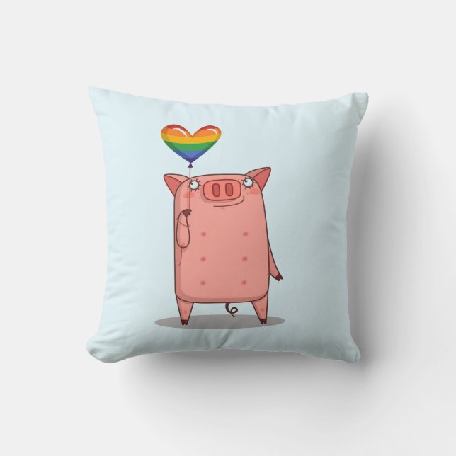 Pig With Rainbow Balloon Cushion (Front)
