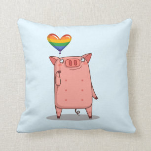 Pig With Rainbow Balloon Cushion