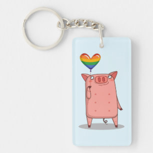 Pig With Rainbow Balloon Key Ring
