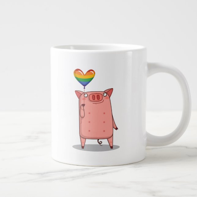 Pig With Rainbow Balloon Large Coffee Mug (Right)