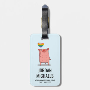 Pig With Rainbow Balloon Luggage Tag
