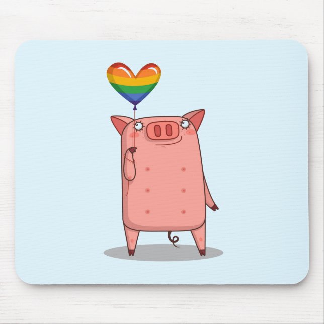 Pig With Rainbow Balloon Mouse Mat (Front)