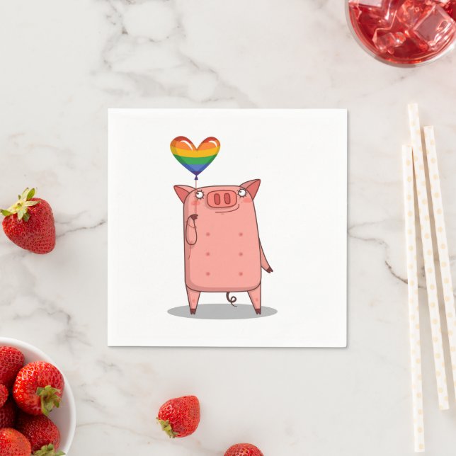 Pig With Rainbow Balloon Napkin (Insitu)