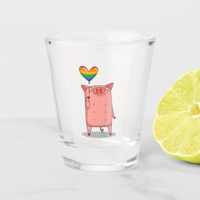 Pig With Rainbow Balloon Shot Glass (Front)