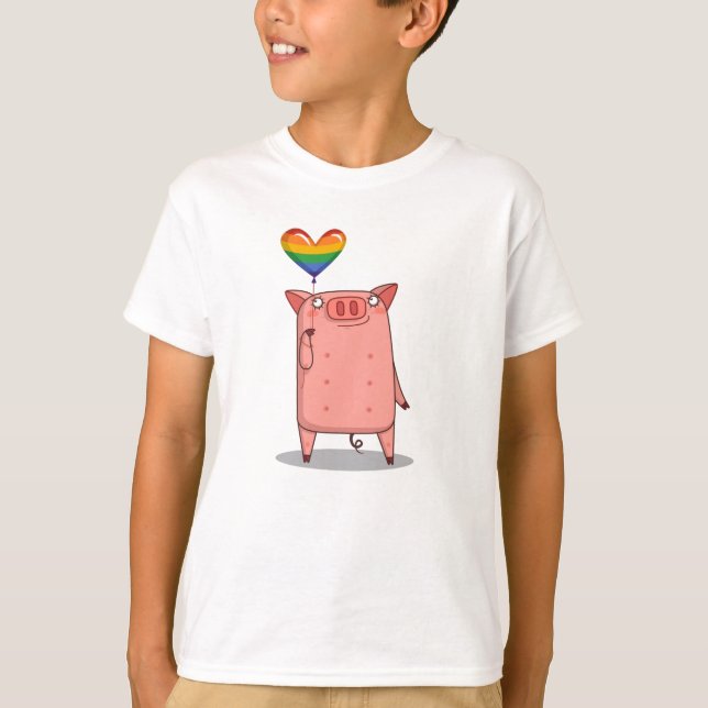 Pig With Rainbow Balloon T-Shirt (Front)