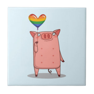 Pig With Rainbow Balloon Tile