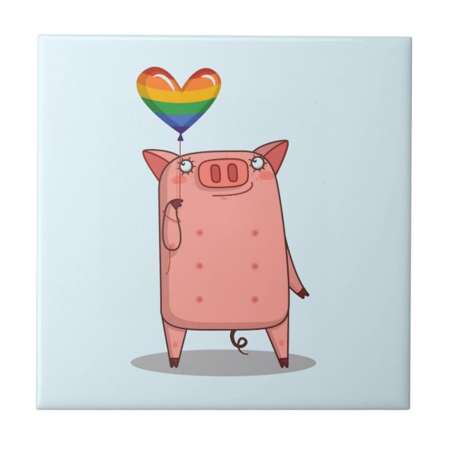 Pig With Rainbow Balloon Tile (Front)