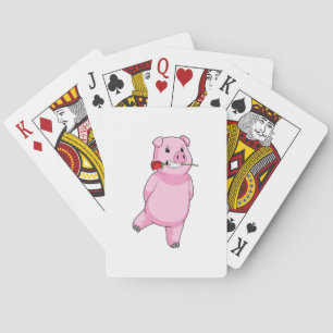 Pig with Rose Flower Playing Cards