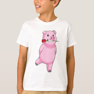 Pig with Rose Flower T-Shirt