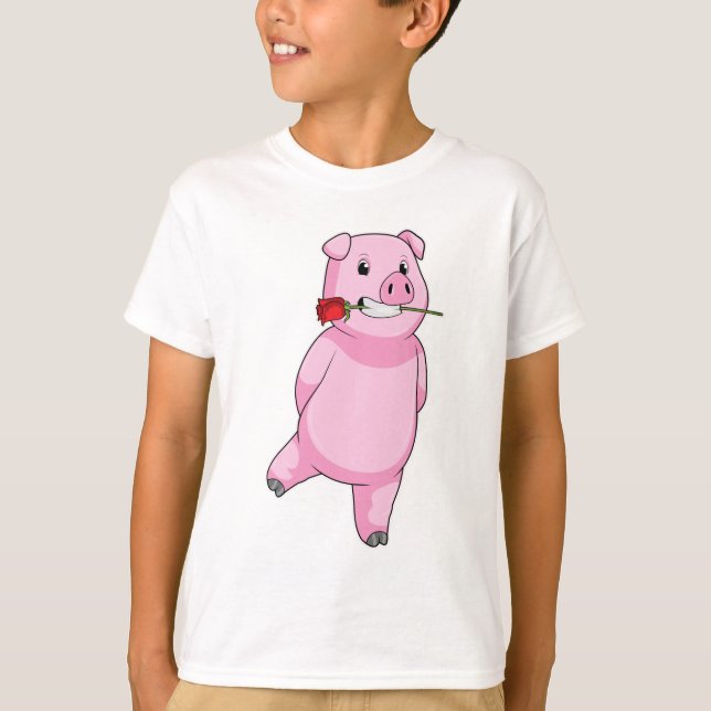 Pig with Rose Flower T-Shirt (Front)