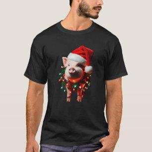 Pig With Santa Hat And Christmas Lights Owner Love T-Shirt